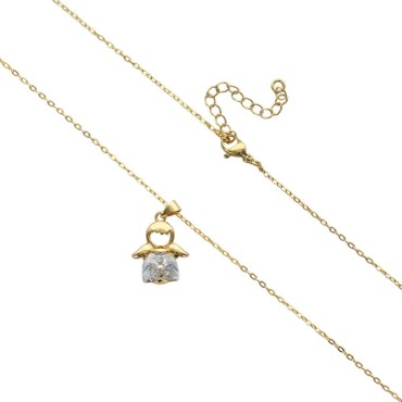 Collier avec cha-icirc-ne et pendentif ange avec zircon- H- 1-4 cm- Laiton dor-eacute-e sup-eacute-rieur- L- 44 cm ajustable-