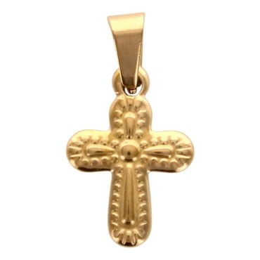Croix de cou en acier inoxydable de couleur dor-eacute-e en relief- H 1-8 cm-
