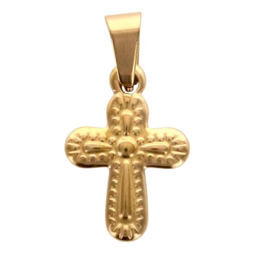 Croix de cou en acier inoxydable de couleur dor-eacute-e en relief- H 1-8 cm-