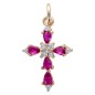 Croix de cou en laiton de couleur dorée avec zircons de couleur rouge et blanc, H 1.6 cm.