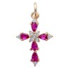 Croix de cou en laiton de couleur dorée avec zircons de couleur rouge et blanc, H 1.6 cm.