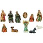 Crèche en résine 11 personnages, H. 5 cm. Livrée en boite présentoir.