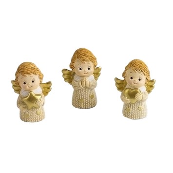 Ange -agrave- poser en r-eacute-sine de couleur dor-eacute-e et beige- H 5-6 cm- Lot de 3 assorties-