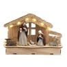 Nativité en résine avec cabane en bois lumineuse, H. 13 x 20 cm. (piles non incluses 2 X AAA)