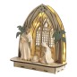 Nativité en résine, décor cabane en bois lumineuse, H 24 cm. (piles non incluses 2 X AAA)