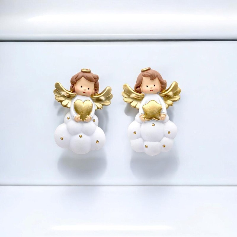 Ange magnétique forme nuage, de couleur blanche et dorée, H. 6.7 cm. Série de 2 assorties.