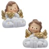 Ange en résine de couleur blanche et dorée, forme nuage H. 6.7 cm. Série de 2 assorties.