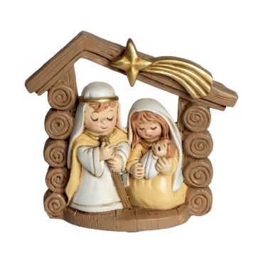 Nativité en résine avec arche et étoile filante, H. 7 cm.