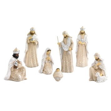 Cr-egrave-che de 7 personnages- couleur beige et blanche avec -eacute-toile- H- 16-8 cm-
