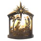 Nativité lumineuse en métal en forme de cabane à poser, H. 25.2 cm.