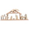 Crèche en bois de 9 personnages avec cabane et étoile. H. 12 cm L. 28.5 cm l. 3.5 cm