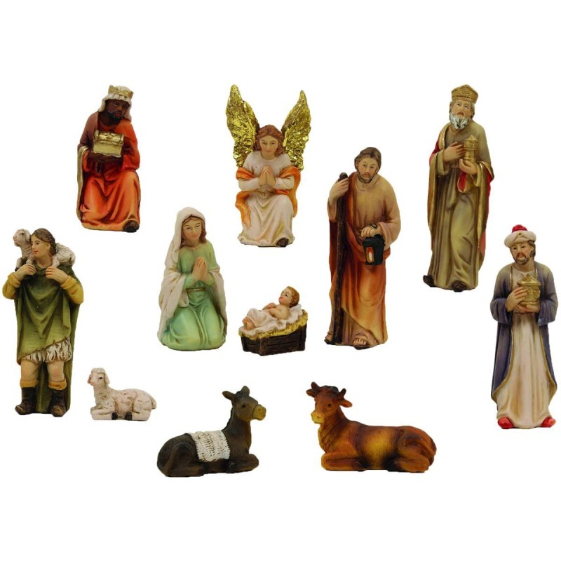Crèche en résine 11 personnages, H.10 cm