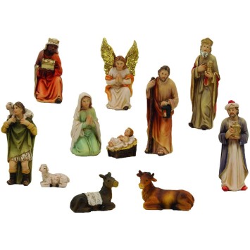 Crèche en résine 11 personnages, H.10 cm