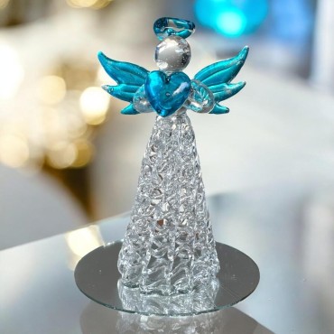 Boite présentoir de 36 anges en verre. 6 séries de 6 assorties. H. 8 cm.