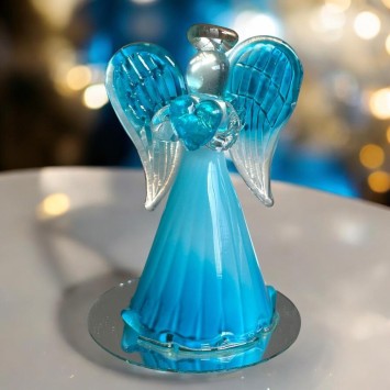Boite présentoir de 36 anges en verre. 6 séries de 6 assorties. H. 8 cm.