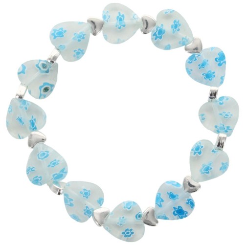 Bracelet sur -eacute-lastique grains forme c-oelig-ur style Murano H- 1-2 cm- LOT DE 5 BRACELETS ASSORTIS-