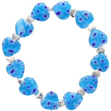 Bracelet sur -eacute-lastique grains forme c-oelig-ur style Murano H- 1-2 cm- LOT DE 5 BRACELETS ASSORTIS-