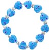 Bracelet sur élastique grains forme cœur style Murano H. 1.2 cm. LOT DE 5 BRACELETS ASSORTIS.