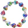 Bracelet sur élastique grains forme cœur style Murano H. 1.2 cm. LOT DE 5 BRACELETS ASSORTIS.