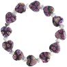 Bracelet sur élastique grains forme cœur style Murano H. 1.2 cm. LOT DE 5 BRACELETS ASSORTIS.