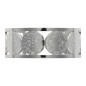 Bracelet manchette de Saint Benoit en acier inoxydable de couleur argenté, ajustable au poignet. Ø intérieur 6.3 cm.
