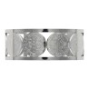 Bracelet manchette de Saint Benoit en acier inoxydable de couleur argenté, ajustable au poignet. Ø intérieur 6.3 cm.
