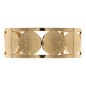 Bracelet manchette de Saint Benoit en acier inoxydable de couleur dorée, ajustable au poignet. Ø intérieur 6.3 cm.