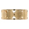 Bracelet manchette de Saint Benoit en acier inoxydable de couleur dorée, ajustable au poignet. Ø intérieur 6.3 cm.
