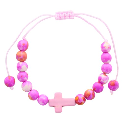 Bracelet sur corde réglable en pierre de jade blanc et turquoise synthétique avec croix. Différentes couleurs Ø 7 mm
