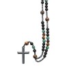 Chapelet avec grains en turquoise Africaine synthétique, jaspe et œil de tigre naturel Ø 8 mm. Longueur jusqu'au cœur 29 cm.