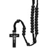 Chapelet sur corde grains rond en bois de couleur noir- avec Christ imprim-eacute-