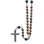 Chapelet avec grains en -oelig-il de tigre -Oslash- 8 mm avec croix en h-eacute-matite- Longueur jusqu--039-au c-oelig-ur 31 cm