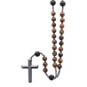 Chapelet avec grains en -oelig-il de tigre -Oslash- 8 mm avec croix en h-eacute-matite- Longueur jusqu--039-au c-oelig-ur 31 cm