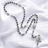 Chapelet grains en hematite H. 5mm avec pater metal de EX-VOTO avec croix metal livre en boite