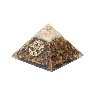 Pyramide Orgonite avec arbre de vie, L. 6 cm. Plusieurs pierres.