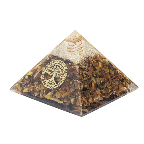 Pyramide Orgonite avec arbre de vie, L. 8 cm. Plusieurs pierres.