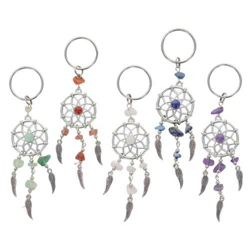 Porte-cles style attrappe reve avec pierre, LOT DE 5 ASSORTIS