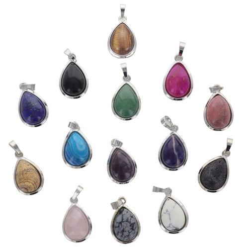 Pendentif en forme de goutte avec pierre, H. 2.5 cm. Differentes pierres