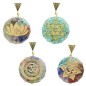 Pendentif en orgonite avec symbole couleur doree, Ø 3.6 cm. Differents symboles