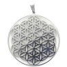 Pendentif symbole fleur de vie en acier inoxydable couleur argentee , H. 4.2 cm.