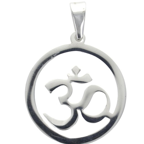 Pendentif symbole OM en acier inoxydable couleur argentée, H. 3,3 cm