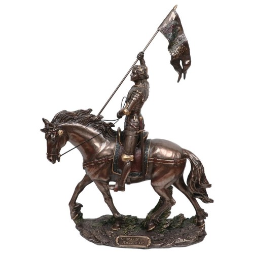 Statue bronze coulé à froid de Jeanne d'Arc à cheval, H. 28 cm