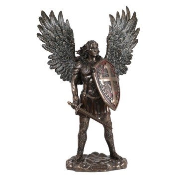 Statue bronze coulé à froid de saint Michel archange avec bouclier, H. 36 cm