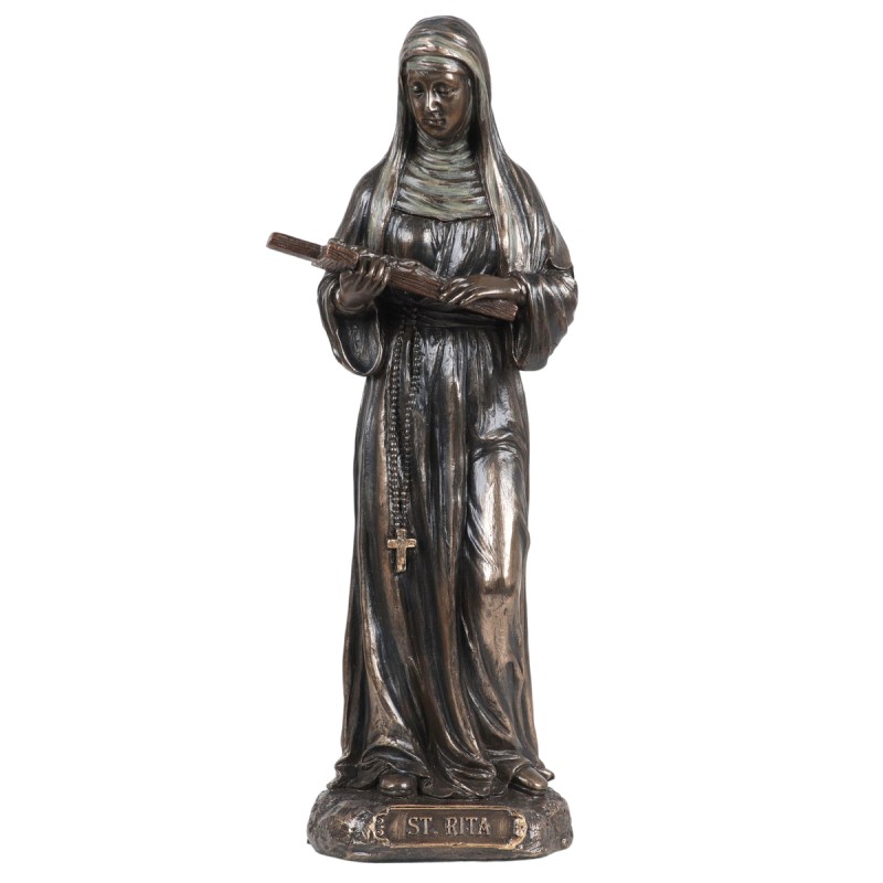 Statue de sainte Rita en bronze coulé à froid, hauteur 21 cm.