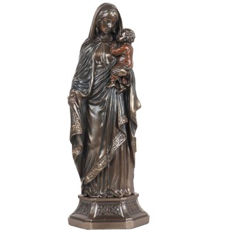 Statue bronze coulé à froid, tryptique de la Vierge à l'enfant, avec représentation de la nativité a l'intérieur, H. 20 cm