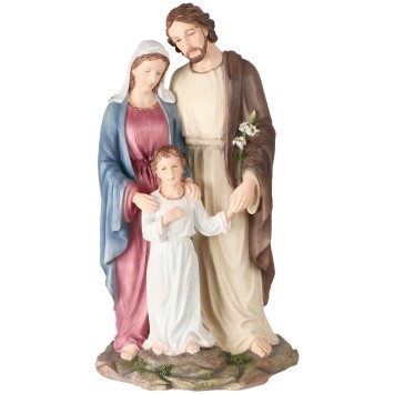 Statue de la Sainte Famille en polystone polychrome, peinte à la main, hauteur 25 cm.