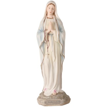 Statue de Notre-Dame de Lourdes en polystone polychrome, peinte à la main, hauteur 20 cm.