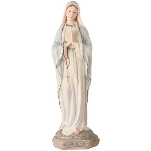 Statue en polystone polychrome peinte à la main de ND de Lourdes, H. 20 cm