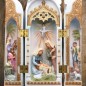 Statue en polystone polychrome, peinte à la main : Vierge à l’Enfant avec scène de la Nativité à l’intérieur, hauteur 29 cm.
