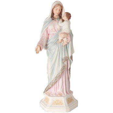 Statue en polystone polychrome peinte à la main Vierge a l'enfant, H. 29 cm